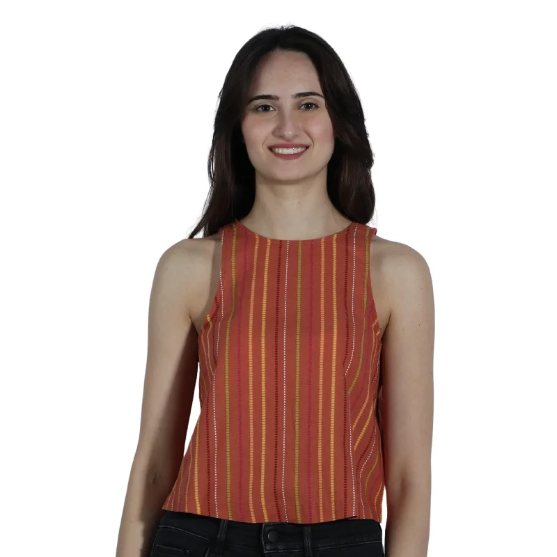 A.N.A - Striped Cotton/Linen Crop Top Satin Blend Silk Blend Wool Blend