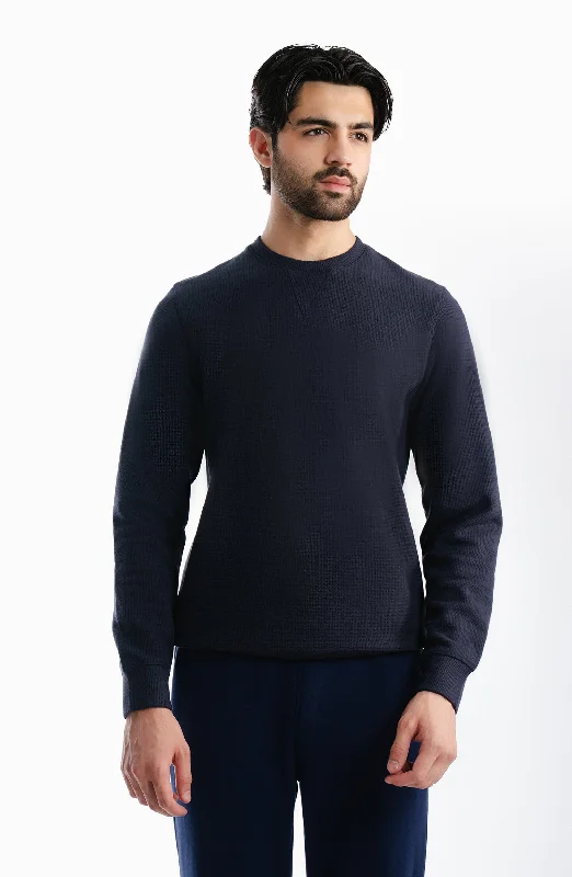 Thermal Sweatshirt Navy Blue Hoodie with Hem Lace Feminine Delicate