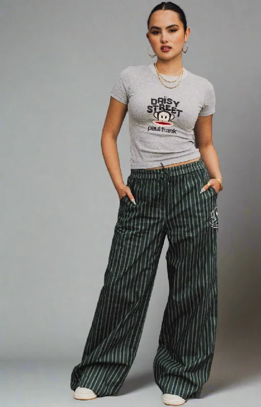 Daisy Street x Paul Frank Low Rise Stripe Trousers with Julius Embroidery Trousers Satin Smooth