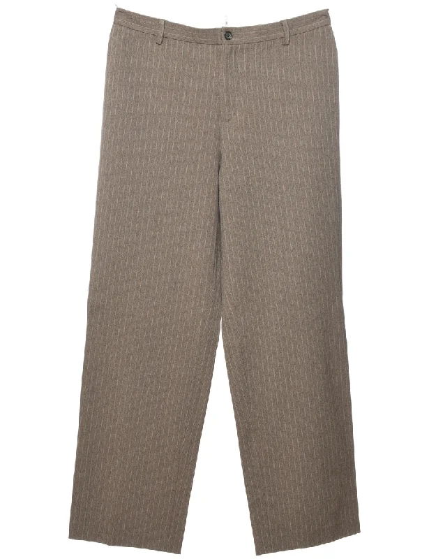 Pinstriped Light Brown Trousers - W32 L30 Trousers Top Rated