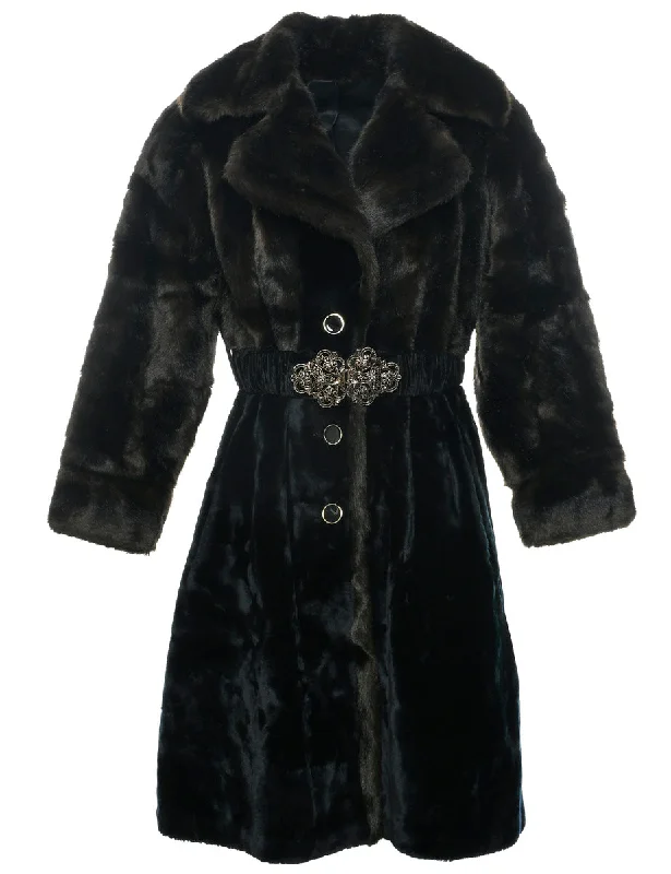Black Faux Fur Coat - L Quilted Jacket Anorak Windbreaker
