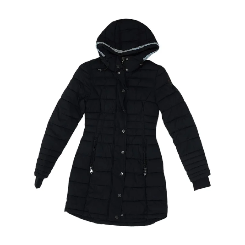 Black Solid Puffer Coat Toggle Coat Shawl Collar Coat Notch Collar Coat