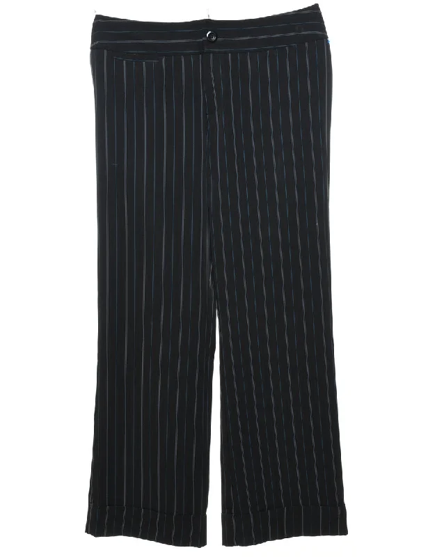 Striped Black & Blue Casual Trousers - W36 L32 Trousers cozy comfortable