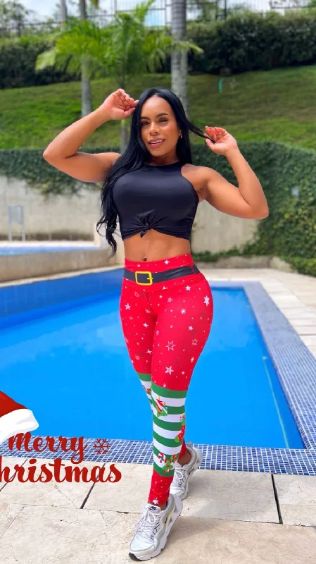Christmas Colombian Leggings for Women Cozy Full-Length Workout Leggings