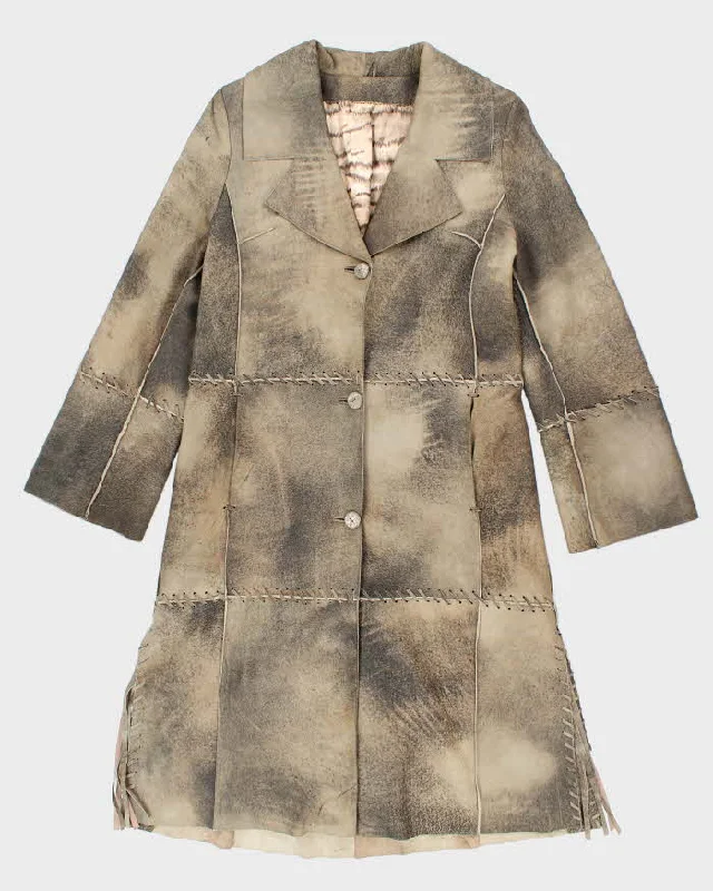 Vintage 90s Patchwork Leather Coat - M Print Jacquard Embroidered