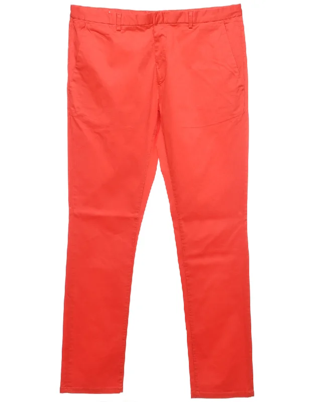 Red Classic Straight-Fit Trousers - W34 L32 Trousers Bootcut Casual