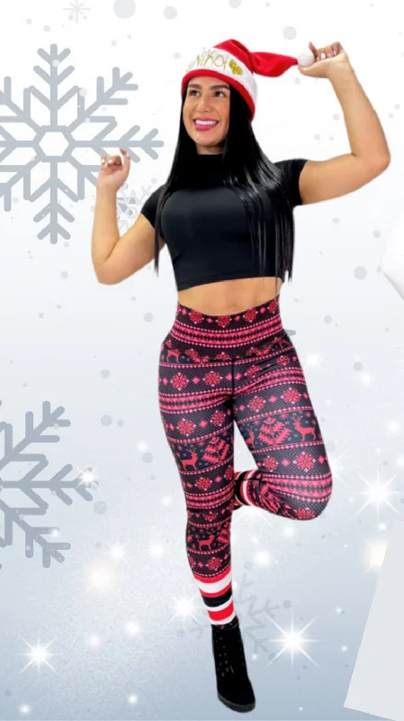 Red Reindeer Christmas Legging for Women Trendy Flared Leggings