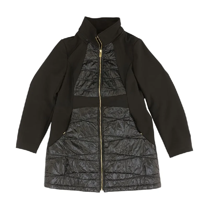 Black Solid Coat Collared Crew Neck Turtle Neck
