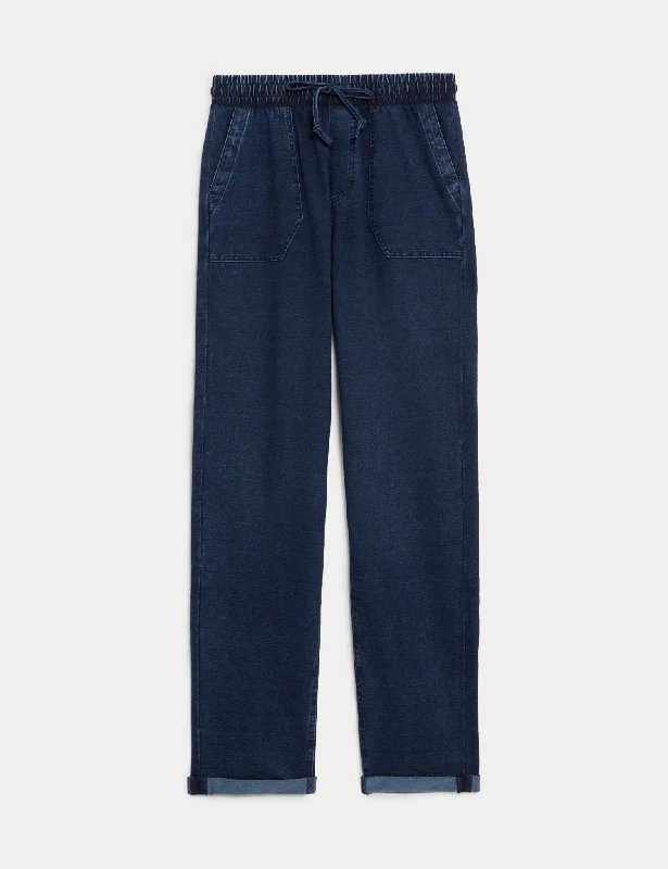 Denim Jersey Straight Leg Trousers Trousers Canvas Durable