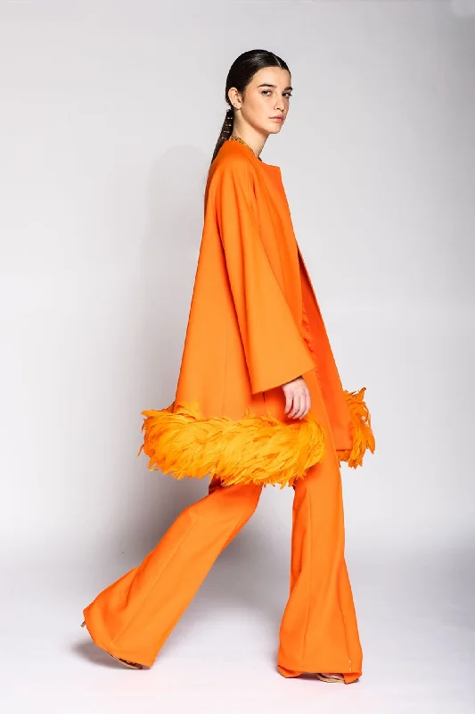 Feathered crepe top with trousers Trousers cozy comfortable