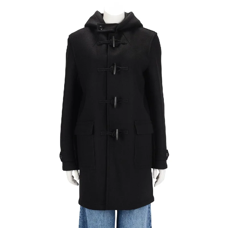 Saint Laurent Black Wool Hooded Duffle Coat FR 42 Shawl Collar Notch Collar Lapel Collar Saint Laurent Black Wool Hooded Duffle Coat FR 42 Shawl Collar Notch Collar Lapel Collar