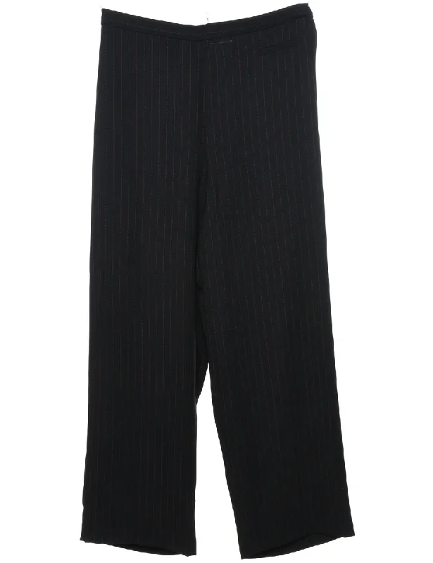 Pinstriped Black Casual Trousers - W32 L29 Trousers Fall Fleece
