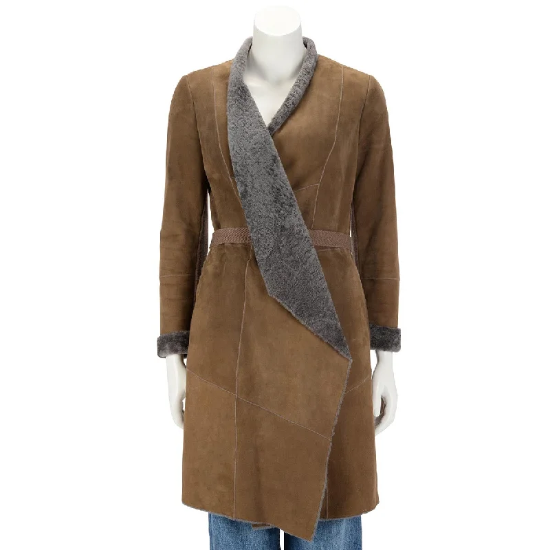 Brunello Cucinelli Brown Shearling Wrap Front Coat IT 42 Sleeveless Short Sleeve Long Sleeve