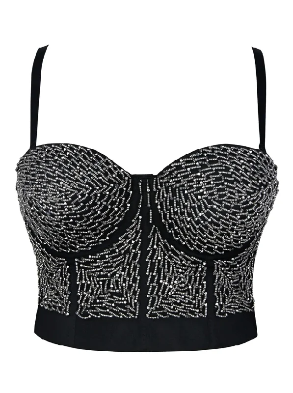 Women's Steampunk Metallic Beaded Push Up Clubwear Bustier Crop Top Bra Spandex Blend Rayon Blend Denim Blend Women's Steampunk Metallic Beaded Push Up Clubwear Bustier Crop Top Bra Spandex Blend Rayon Blend Denim Blend