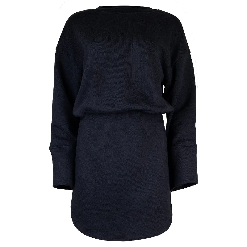 Zaina Cotton Sweatshirt Dress - Black Hoodie with Applique Textured Unique