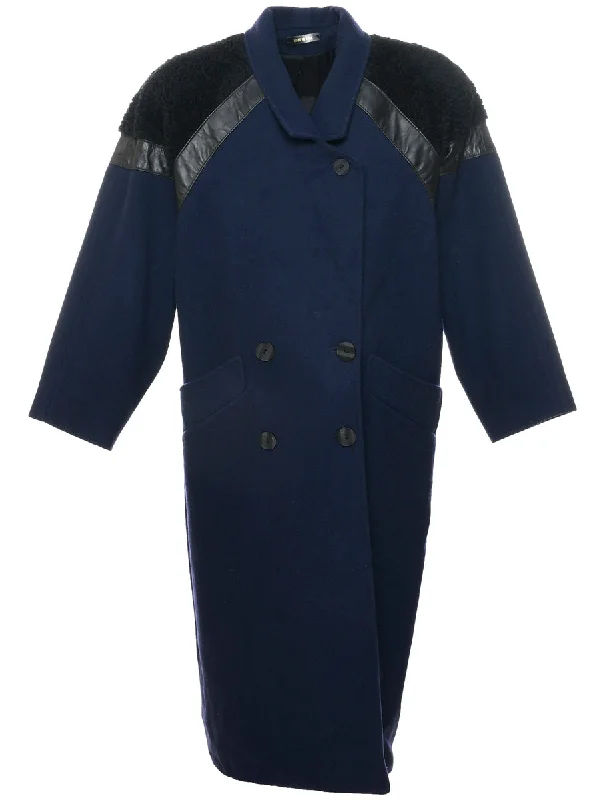 Navy Wool Coat - XL Down Puffer Quilted