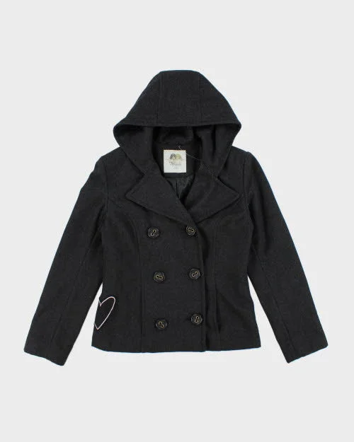Vintage 90's Fiorucci Hooded Pea Coat - M empire Basque Peplum