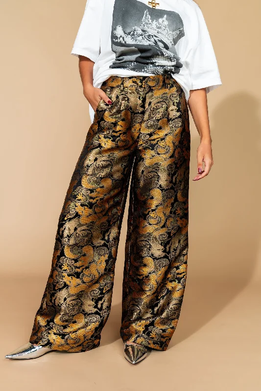 Golden Dragon Brocade Trousers Trousers Formal Black
