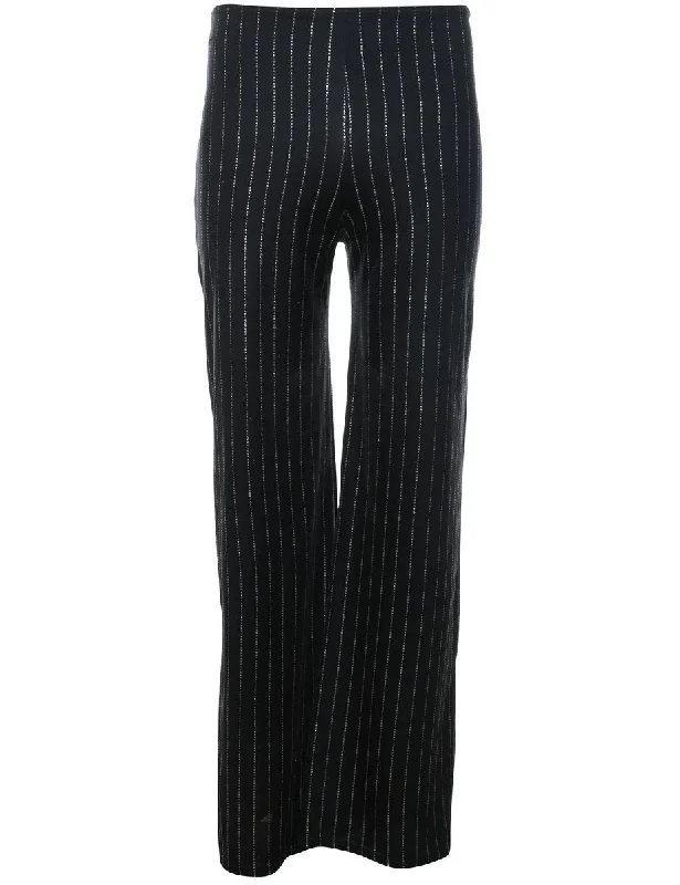 Striped Black & Silver Flared Trousers - W24 L31 Trousers practical durable