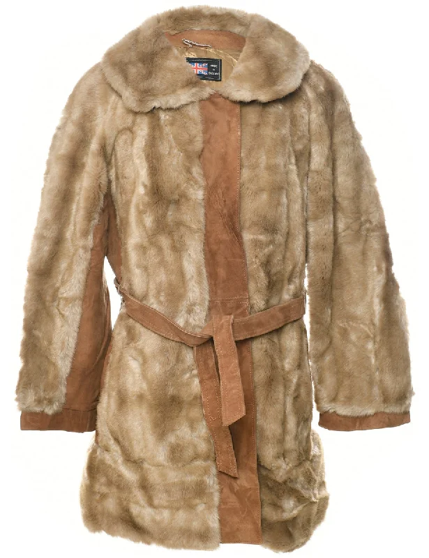 Light Brown Faux Fur Coat - M Coat Overcoat Trench Coat