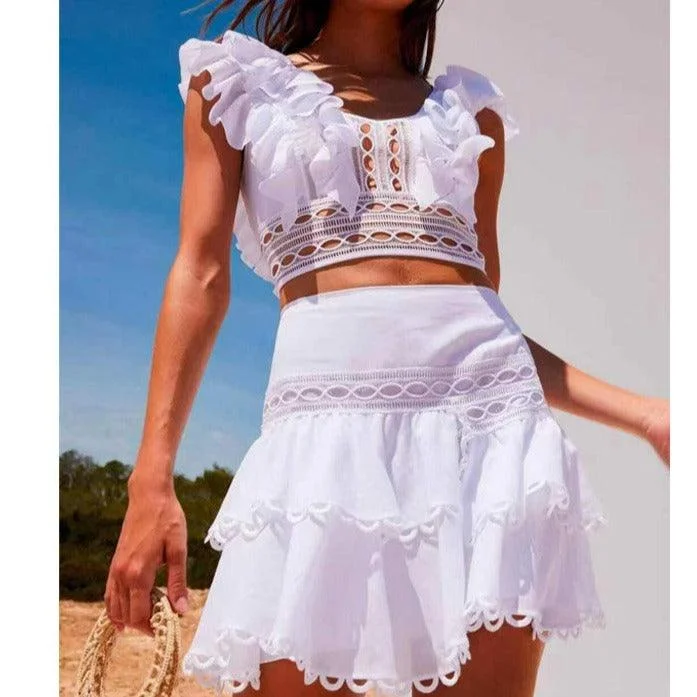KittenAlarm - Tilia Ruffle Crop Top & Skirt Set Anti-Pilling Machine Wash Handmade