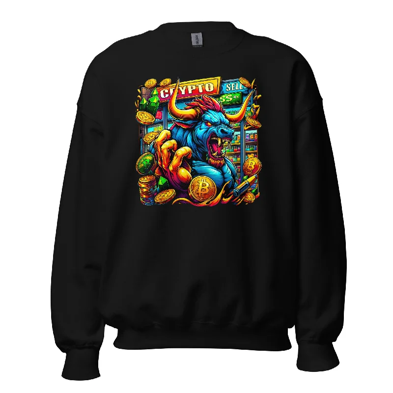Crypto Bull Run Buy Sell Bitcoin Long Sleeve Pullover Sweatshirt High Neck Pullover