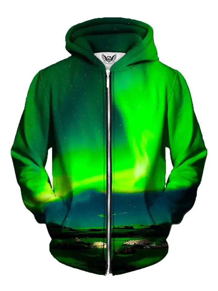 Borealis Northern Lights Galaxy Zip-Up Hoodie Hoodie with Drawcord Adjustable Secure