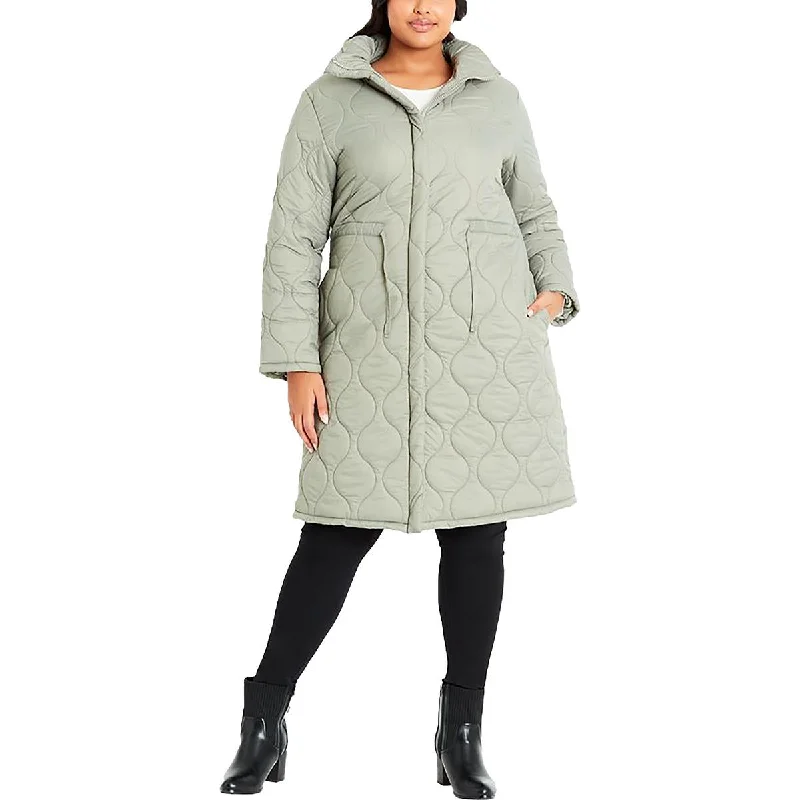Evans Womens Plus Hooded  Quilted Coat Trim Padded Insulated
