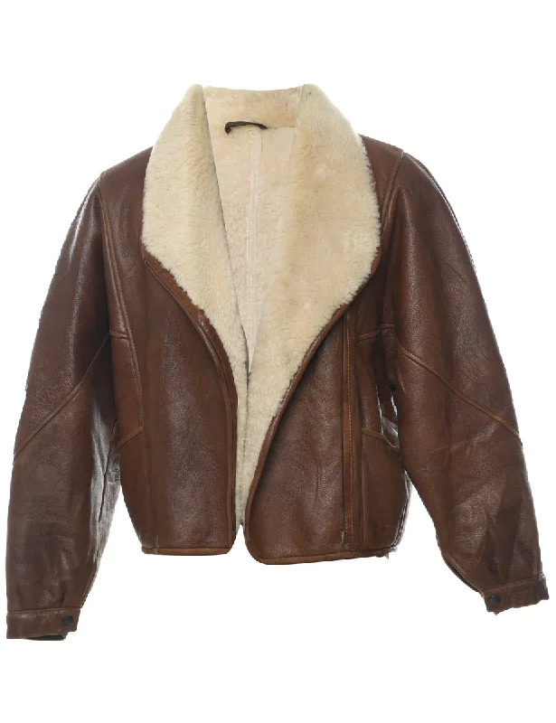 Brown Suede Shearling Coat - L Blazer Duffle Coat Pea Coat