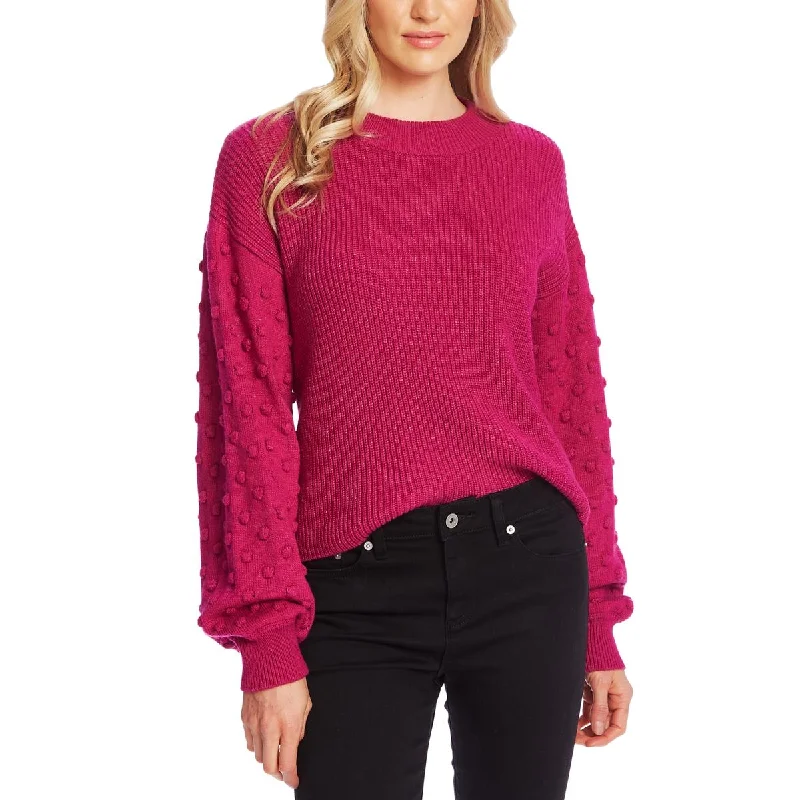 CeCe Womens Ribbed Pom Poms Pullover Sweater Cowl Neck Pullover