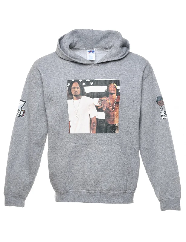 Grey 1990s Outkast Printed Hoodie - M Hoodie with Zipper Placket Modern Functional