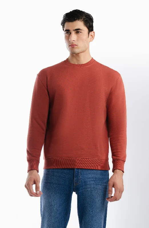 Solid Sweatshirt - Rust Hoodie with Hem Patch Decorative Personalized
