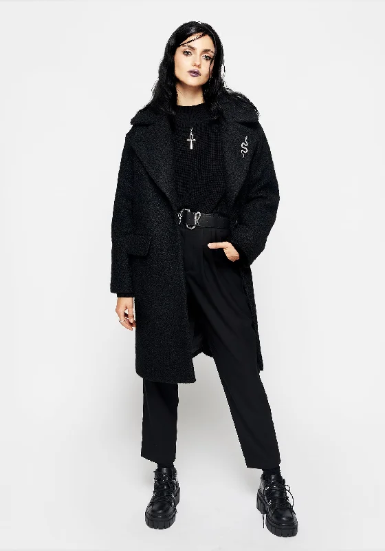 Gorgon Bouclé Oversized Coat with Snake Brooch - Black Houndstooth Jacket Shearling Jacket Fleece Jacket Gorgon Bouclé Oversized Coat with Snake Brooch - Black Houndstooth Jacket Shearling Jacket Fleece Jacket