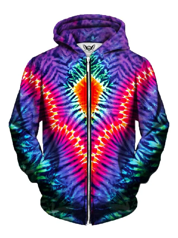 Pointed V Rainbow Tie-Dye Zip-Up Hoodie Hoodie with Toggle Buttons Decorative Unique Pointed V Rainbow Tie-Dye Zip-Up Hoodie Hoodie with Toggle Buttons Decorative Unique
