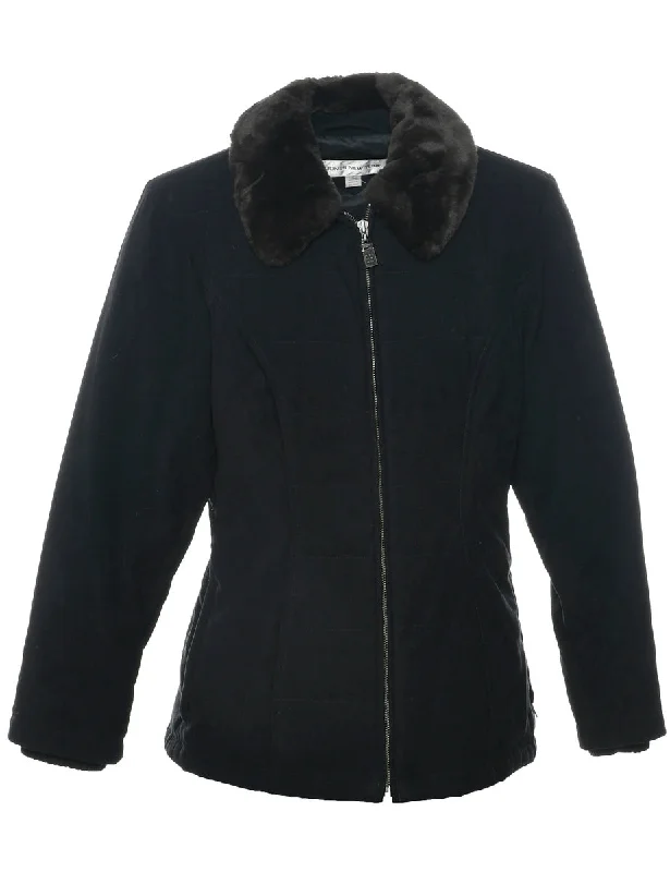 Jones New York Coat - M Suede Jacket Faux Fur Jacket Puffer Jacket