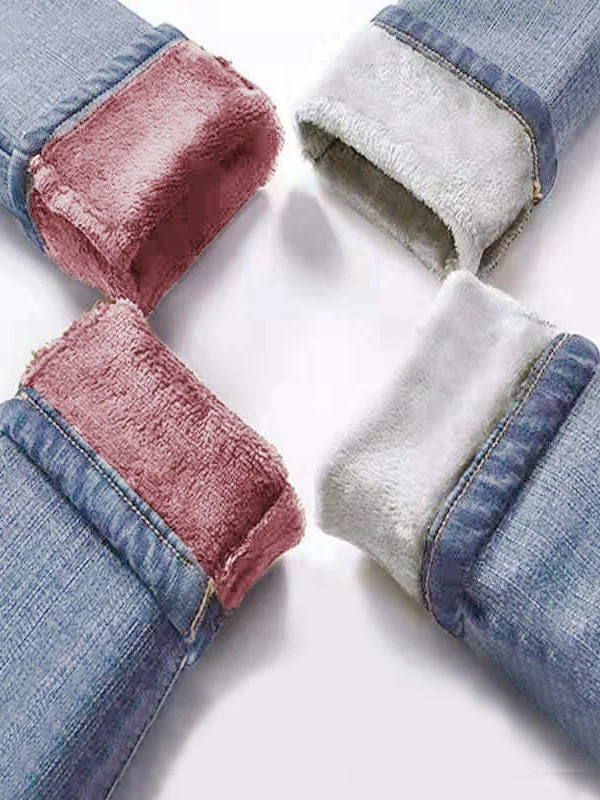 Winter Warm Jeans Woman 2022 High Waist Casual Velvet Ladies Trousers Trousers Modern Contemporary
