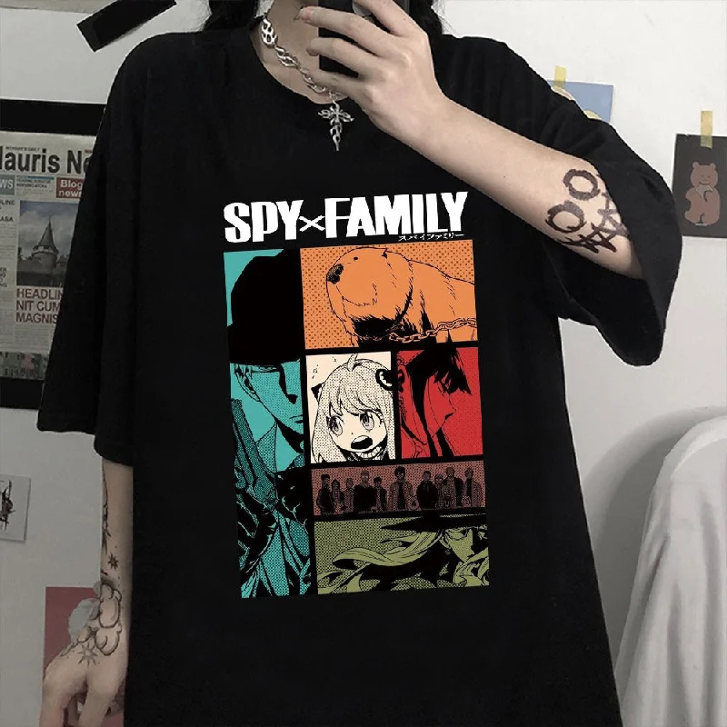 Espionage, Family, Anime, Pullover T Shirt, Loose Summer, Short Sleeve, Men and Women Asymmetrical Neck Pullover