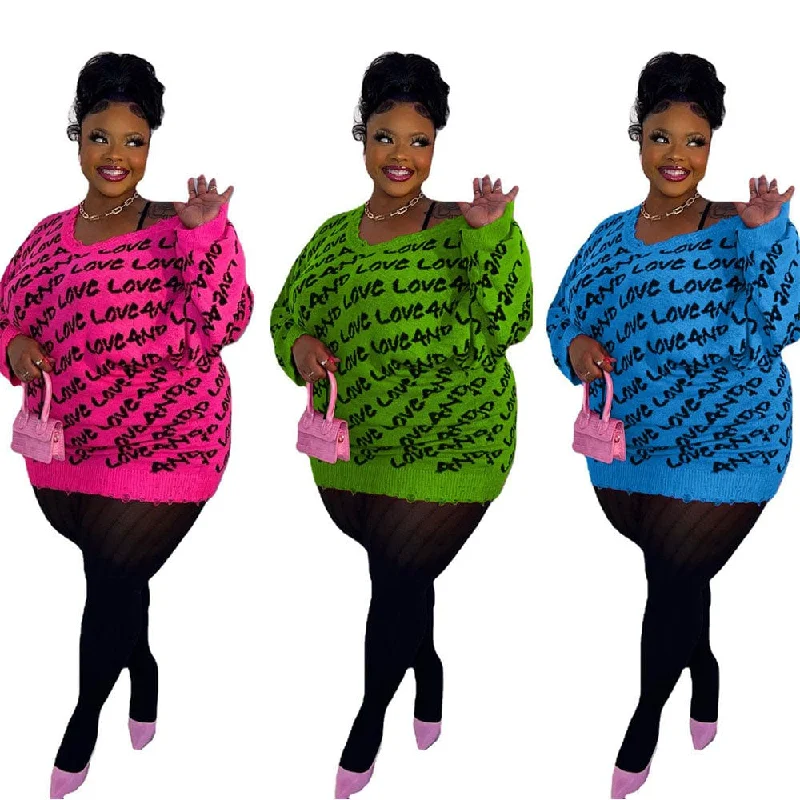 Plus Size Sweaters For Women 5xl Women Clothing 2022 Autumn Winter Fashion Knit Tops Letter V Neck Oversized Pullover Sweater Cable Knit Chunky