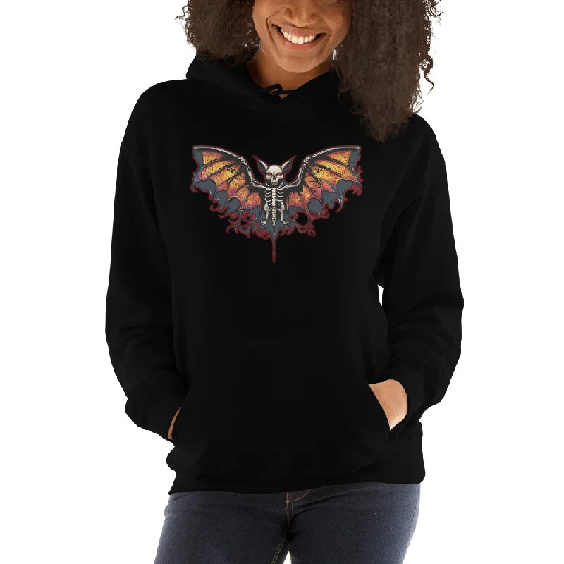 Vampire Bat Skeleton Rib Cage Halloween Pullover Hoodie Sweatshirt Oblong Neck Pullover