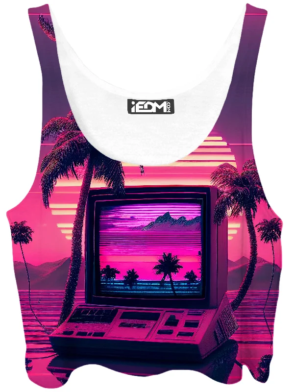 Vapor Palm Trees Crop Top Hooded Caped Shawl Collar