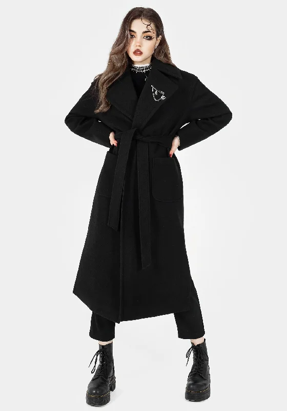 Meltdown Oversized Coat with Brooch - Black Toggle Coat Shawl Collar Coat Notch Collar Coat Meltdown Oversized Coat with Brooch - Black Toggle Coat Shawl Collar Coat Notch Collar Coat