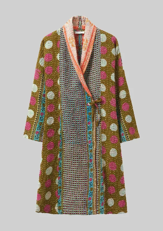 Repurposed Kantha Coat | Multis Bomber Denim Leather