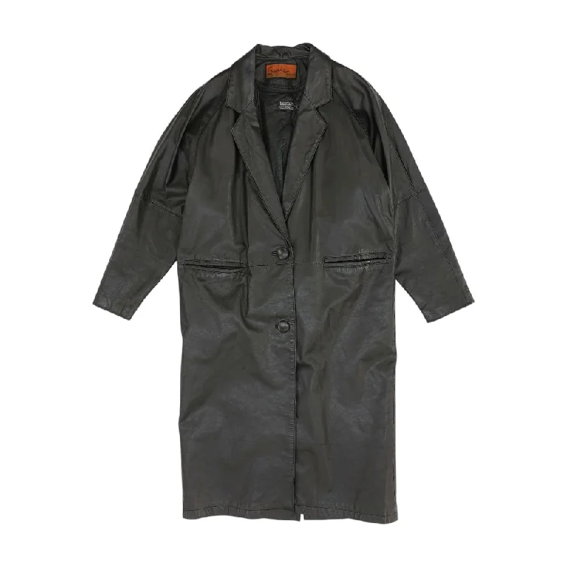 Black Solid Leather Coat Nylon Polyester Spandex