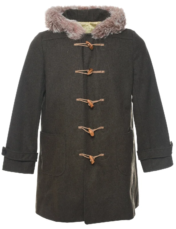 Hooded Duffle Coat - M Zip Front Button Front Snap Front