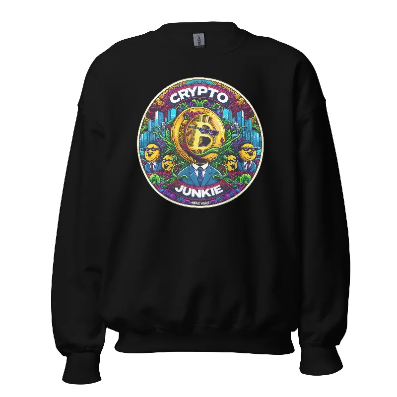 Meme Coins Rule! Crypto Junkie Bitcoin Altcoins Long Sleeve Pullover Sweatshirt Open Front Cardigan