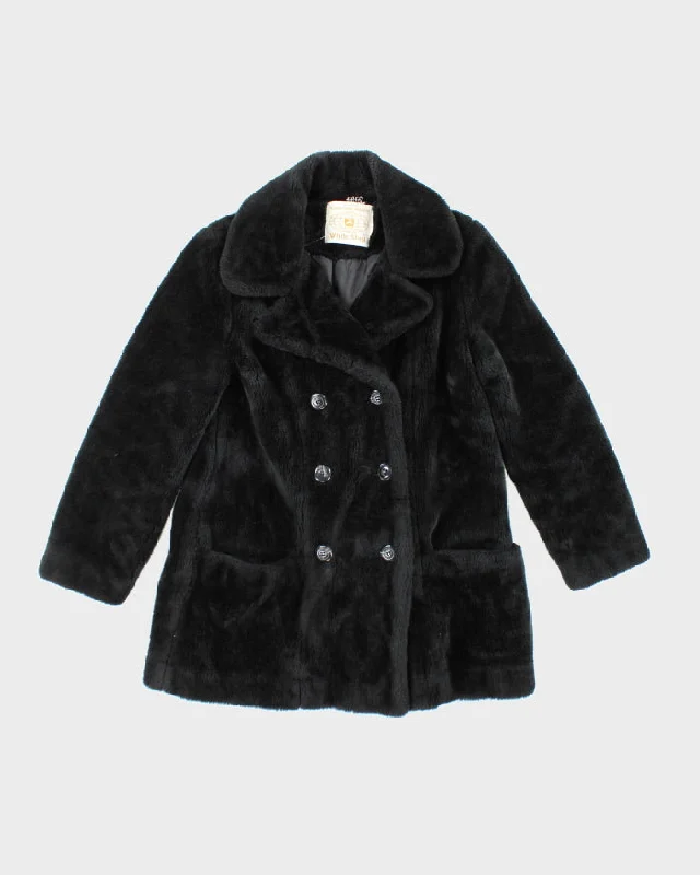 Vintage 70s White Stag Black Faux Fur Coat - L Striped Polka Dot Floral