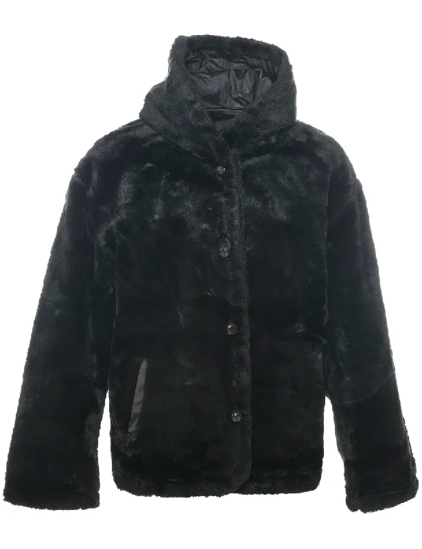 Hooded Faux Fur Coat - L Toggle Coat Shawl Collar Coat Notch Collar Coat