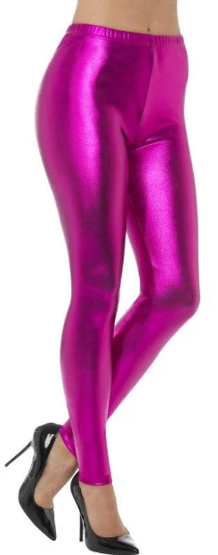 80s Pink Metallic Disco Leggings Cozy Sweat-Wicking Leggings