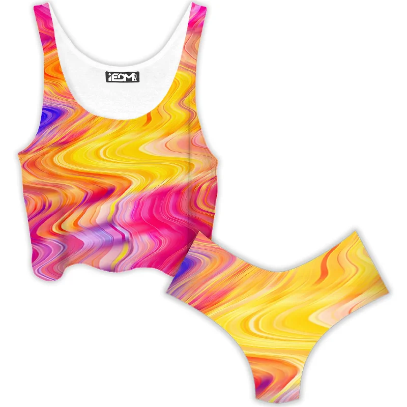 Psychedelic Aftershock Crop Top and Booty Shorts Combo Fashionable Trendy Casual