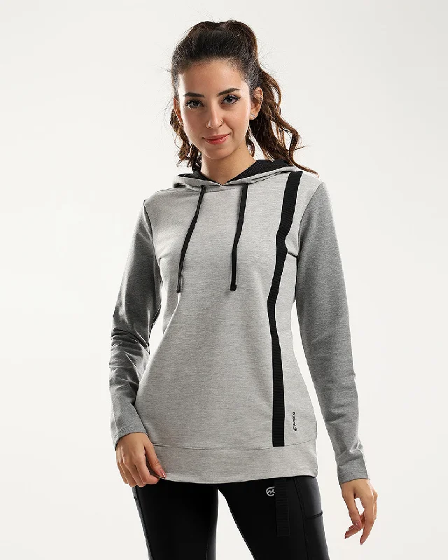 Front Patched Black Line Heather Grey Sportive Hoodie Hoodie with Print Artistic Unique